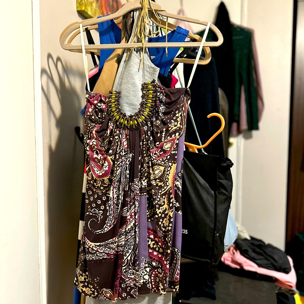 Sky Patterned and Embellished Halter Top